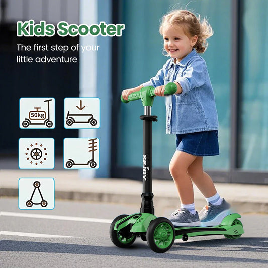 SEJOY 3-in-1 Kids Balance Scooter – Foldable, with Seat & Light-Up Wheels