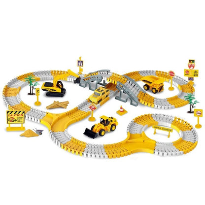 255-Piece Construction Race Track Set for Kids – Flexible Bendable Track with Construction Truck – Ages 3+