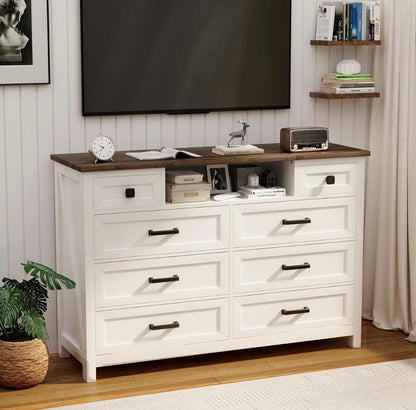 White 5 Drawer Chest of Drawers with LED Mirror, Charging Station & Sensor Light | BROTTAR Bedroom Dresser