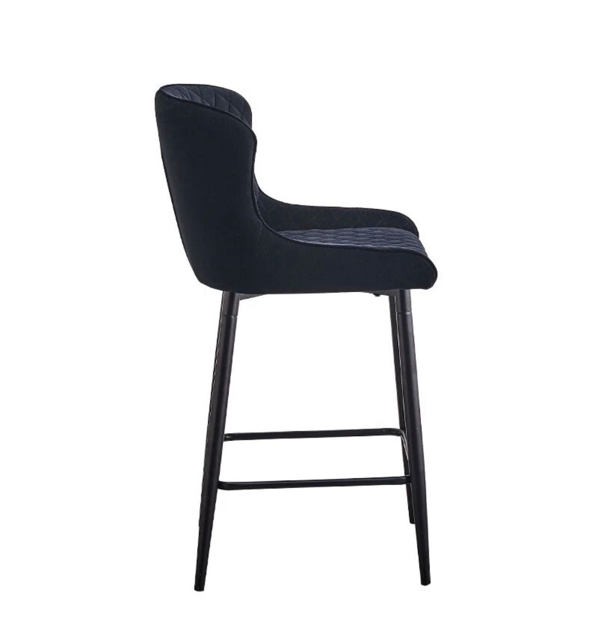 Set of 2 Modern Velvet Bar Stools with Metal Legs – Black