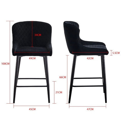 Set of 2 Modern Velvet Bar Stools with Metal Legs – Black