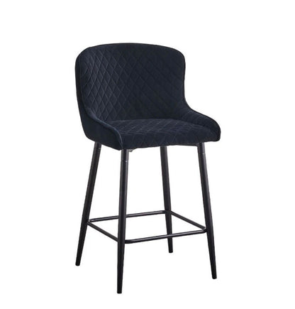 Set of 2 Modern Velvet Bar Stools with Metal Legs – Black