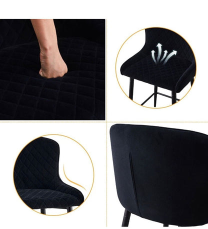 Set of 2 Modern Velvet Bar Stools with Metal Legs – Black