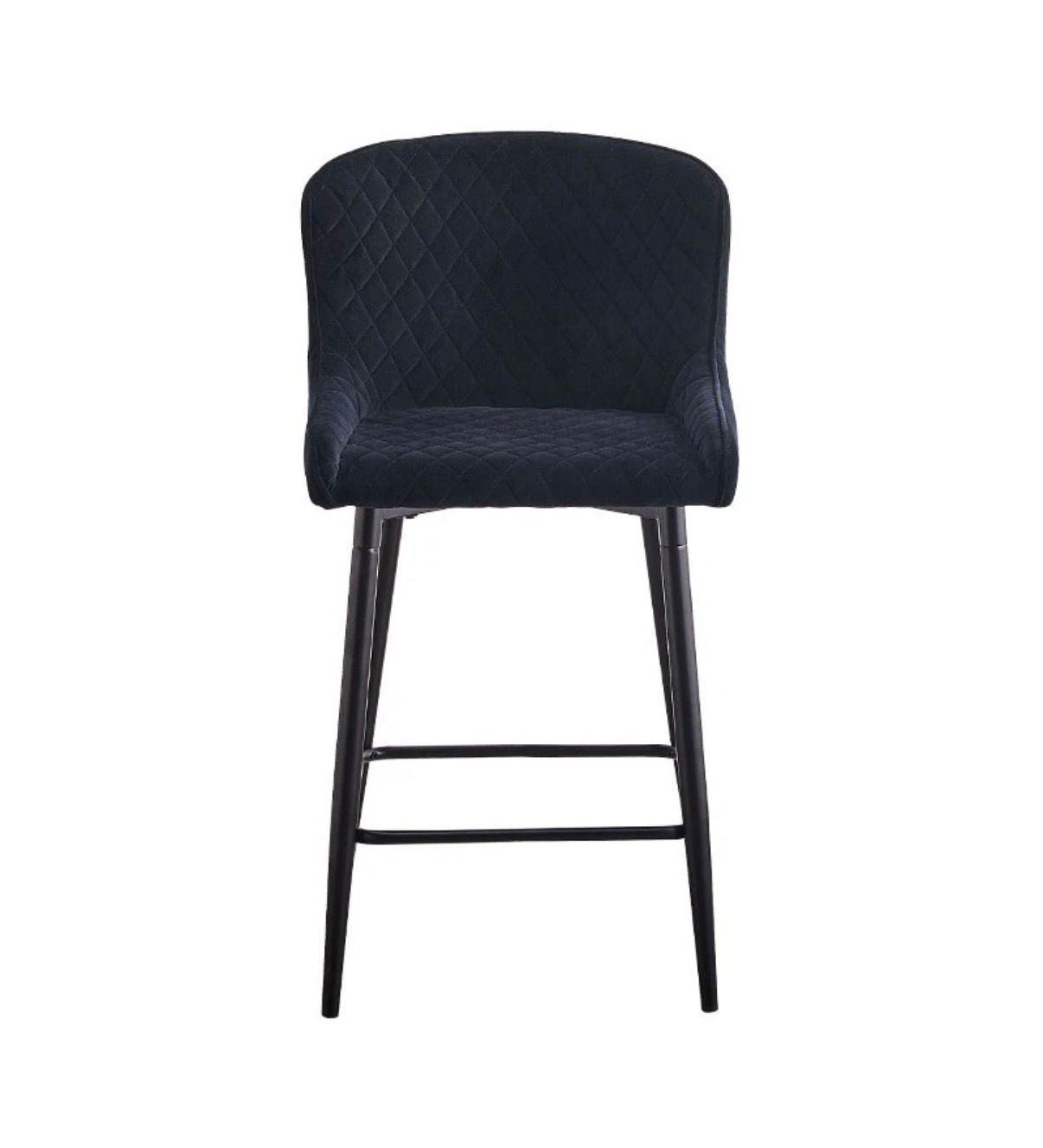 Set of 2 Modern Velvet Bar Stools with Metal Legs – Black