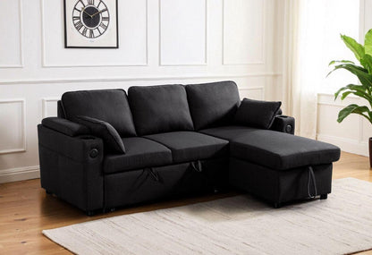 Grey Fabric Sofa Bed with Storage & USB Charging | Francesca | Cupholders & Magazine Pocket