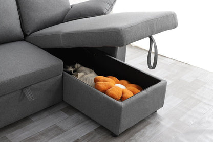 Grey Fabric Sofa Bed with Storage & USB Charging | Francesca | Cupholders & Magazine Pocket