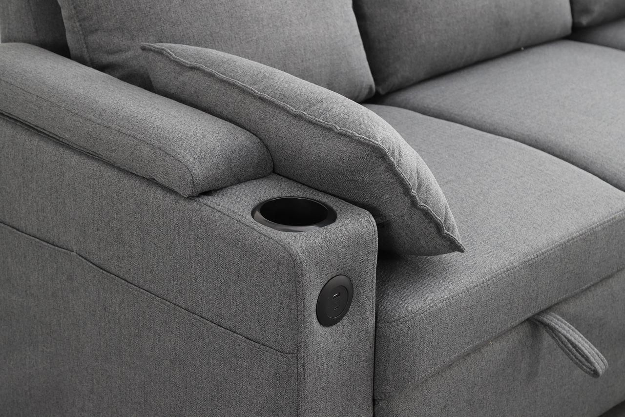 Grey Fabric Sofa Bed with Storage & USB Charging | Francesca | Cupholders & Magazine Pocket