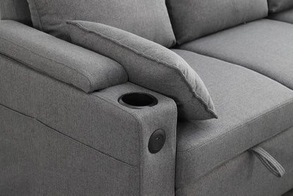 Grey Fabric Sofa Bed with Storage & USB Charging | Francesca | Cupholders & Magazine Pocket