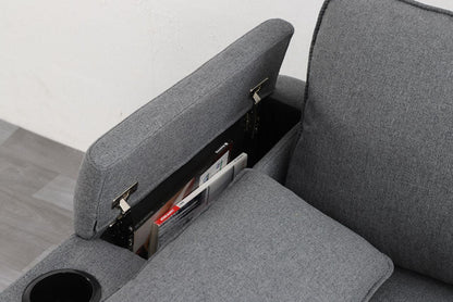 Grey Fabric Sofa Bed with Storage & USB Charging | Francesca | Cupholders & Magazine Pocket