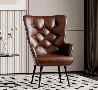 Brown Leather Tub Armchair | High Back | Gold Legs | Bedroom Living Room Chair | 150kg Capacity