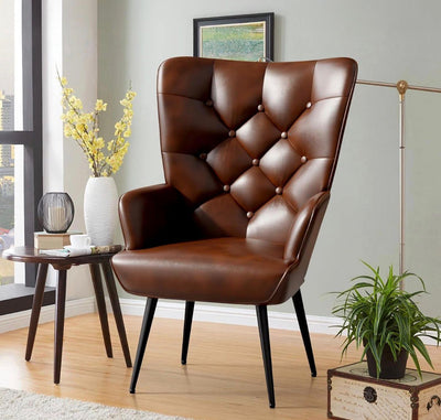 Brown Leather Tub Armchair | High Back | Gold Legs | Bedroom Living Room Chair | 150kg Capacity