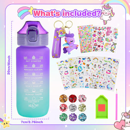 Decorate Your Own Unicorn Water Bottle – Craft Kit for Girls Ages 5–12 with Gem Stickers, Unicorn Pendant & 600ml Bottle – Birthday Gift Idea