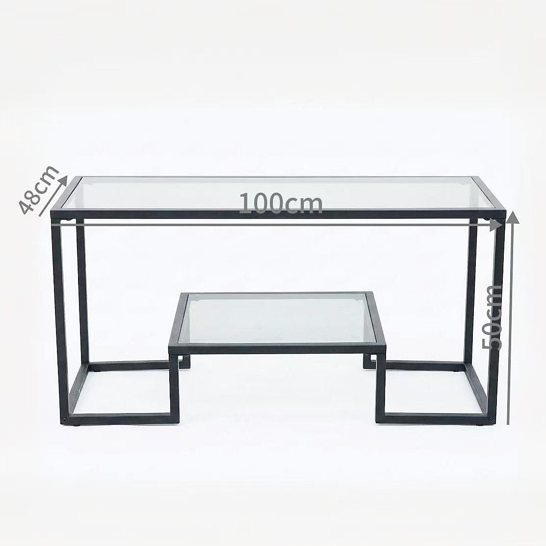 Alivio 2-Tier Storage Coffee Table with Metal Frame Design for Home & Office (Glass)