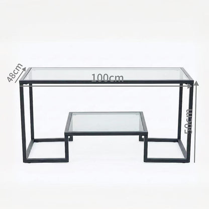 Alivio 2-Tier Storage Coffee Table with Metal Frame Design for Home & Office (Glass)