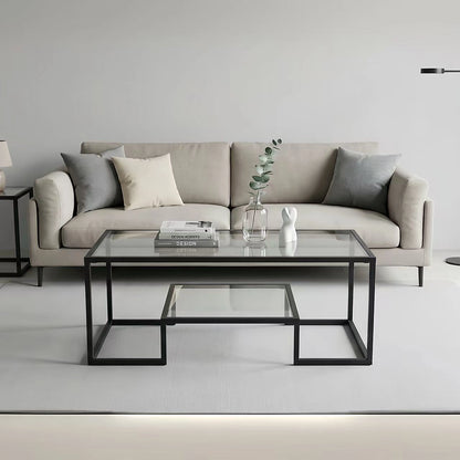 Alivio 2-Tier Storage Coffee Table with Metal Frame Design for Home & Office (Glass)