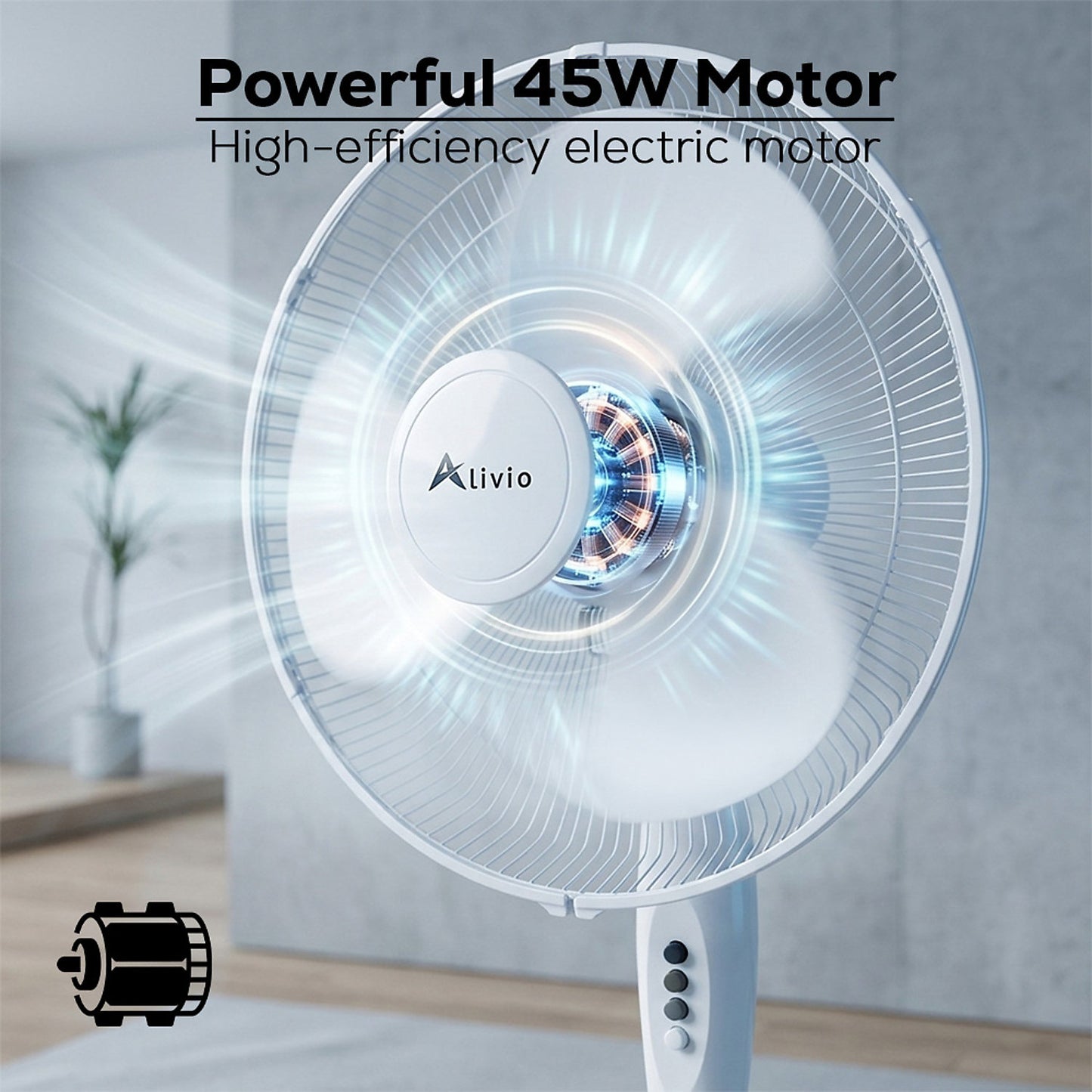Alivio 45W Pedestal Fan, 3-Speed Oscillating Floor Fan with 3 Blades and Adjustable Height for Home & Office (White)