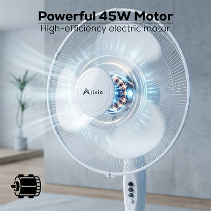 Alivio 45W Pedestal Fan, 3-Speed Oscillating Floor Fan with 3 Blades and Adjustable Height for Home & Office (White)