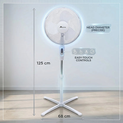 Alivio 45W Pedestal Fan, 3-Speed Oscillating Floor Fan with 3 Blades and Adjustable Height for Home & Office (White)