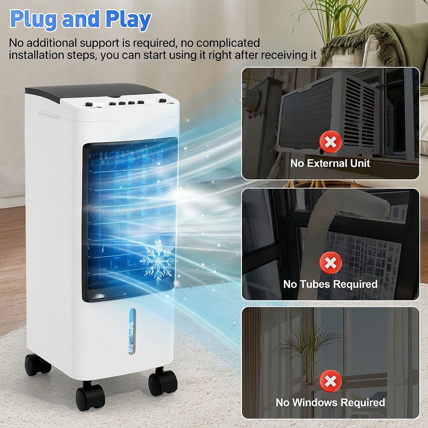 Alivio 4L Portable Air Cooler 65W with 3 Fan Speed, 3 Mode, 2 Ice Pack, 120 Degree Oscillation (White)