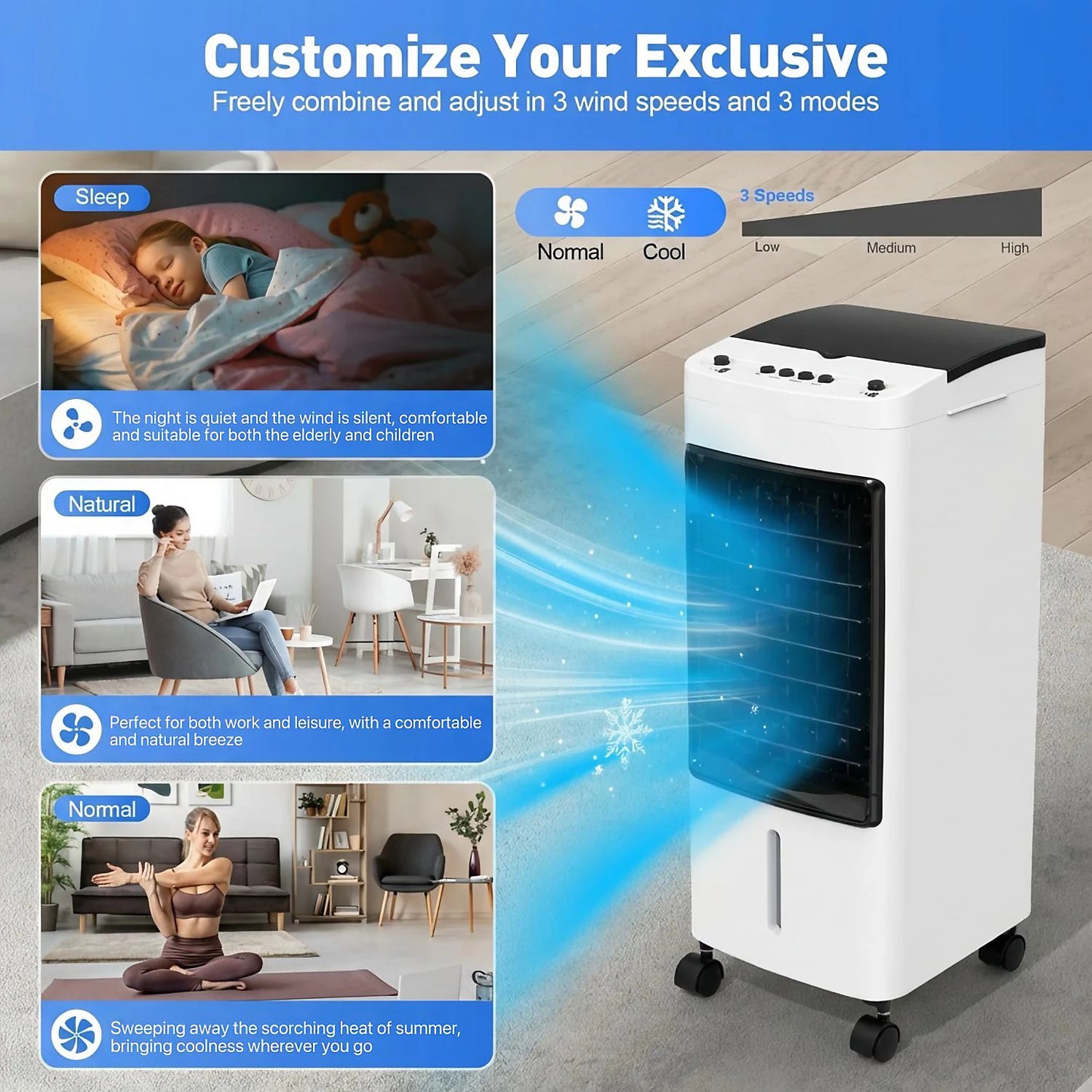 Alivio 4L Portable Air Cooler 65W with 3 Fan Speed, 3 Mode, 2 Ice Pack, 120 Degree Oscillation (White)