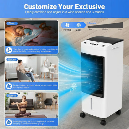 Alivio 4L Portable Air Cooler 65W with 3 Fan Speed, 3 Mode, 2 Ice Pack, 120 Degree Oscillation (White)