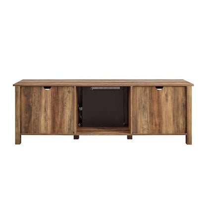 Large 70 Inch TV Stand with Electric Fireplace | Dark Walnut | Farmhouse Glass Door Cabinet