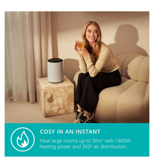 Smart Portable Electric Heater 1800W Light Grey App Control Fan Heater PTC 360