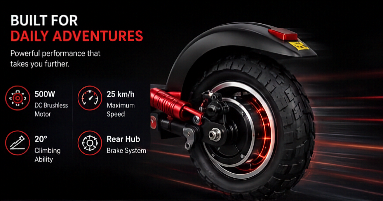 Scootflow Electric Scooter 500W 48V Adult E-Scooter 25km Range 25km/h LED Lights Front Rear Suspension 150kg Max Load Foldable