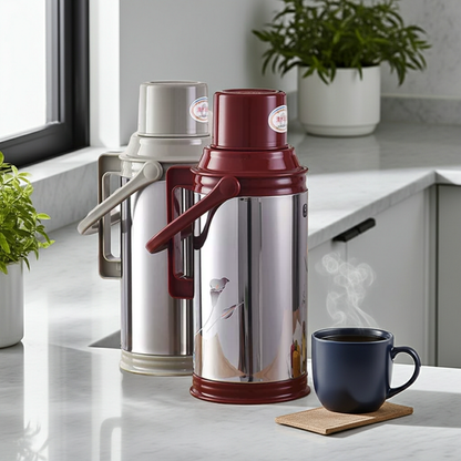 3.2L Large Vacuum Insulated Thermos Flask Jug | Glass Lined | Handle & Pouring Spout | Hot & Cold Drinks