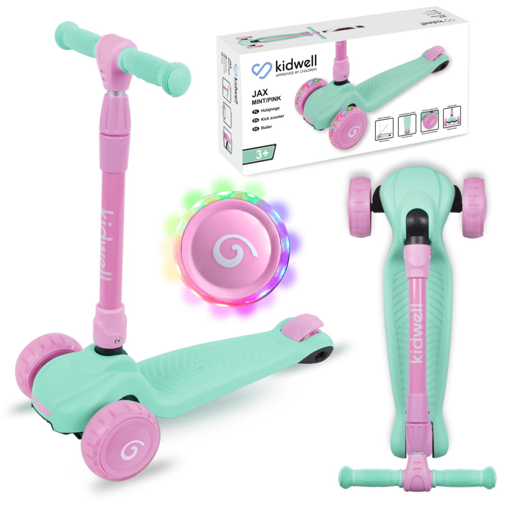 Kidwell JAX Folding 3-Wheel Scooter with LED Light-Up Wheels – Kids Ages 3+ (2 Colours)