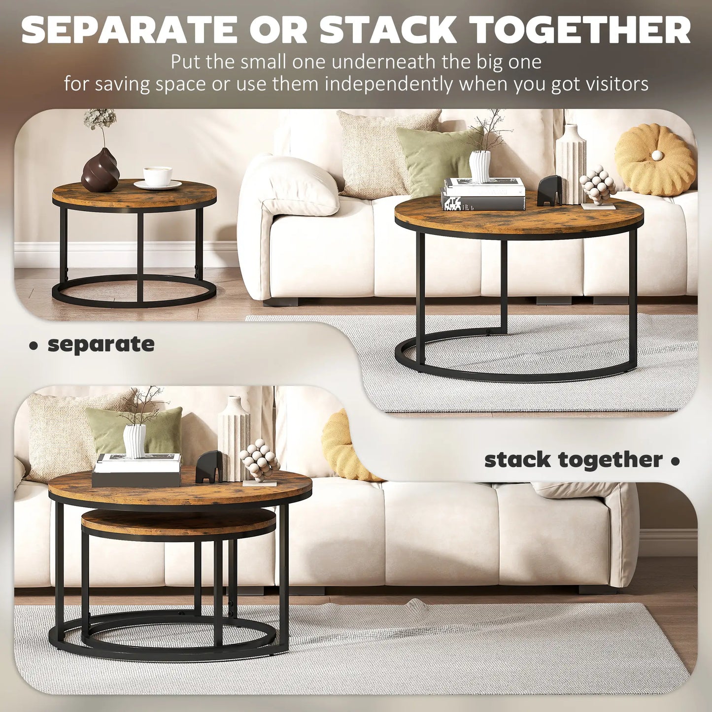 Nest of 2 Tables Wood Effect | Stacking Side Tables | Living Room Coffee Table Set