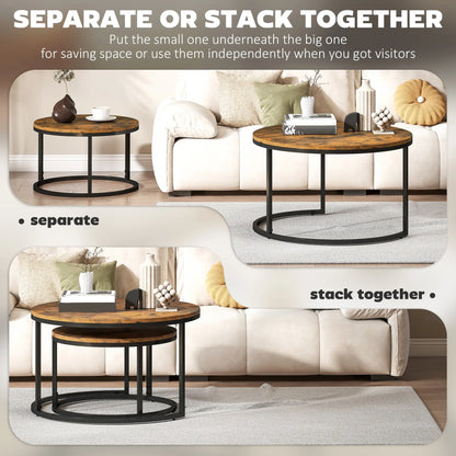 Nest of 2 Tables Wood Effect | Stacking Side Tables | Living Room Coffee Table Set