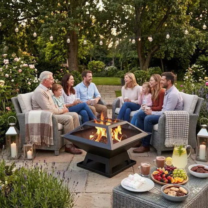 Metal Square Firepit Table Backyard Patio Garden Stove Wood Burning Fire Pit