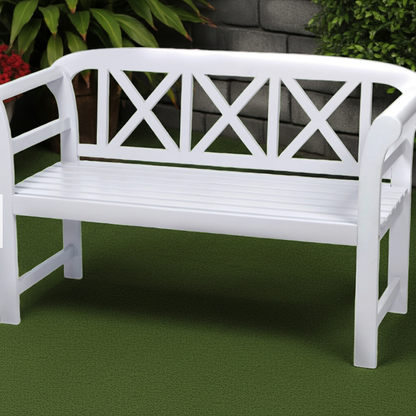 Bewdley 2-Seater Garden Bench – Solid Acacia Hardwood, Pearl White PU Painted Finish