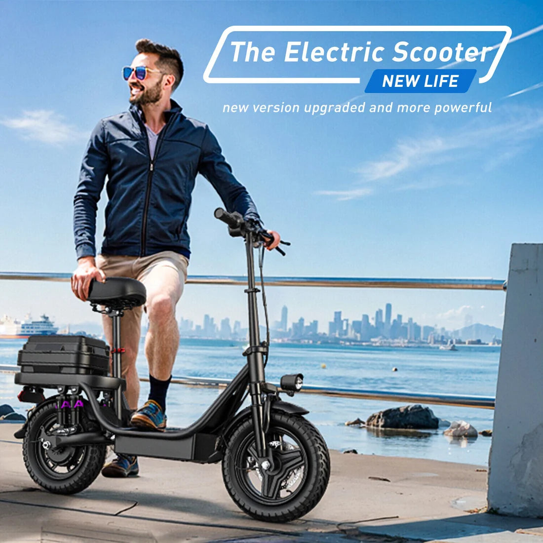 GQ8 Folding Electric Bike Scooter – 48V 15Ah 250W Motor, 14" Fat Tyres, Dual Suspension
