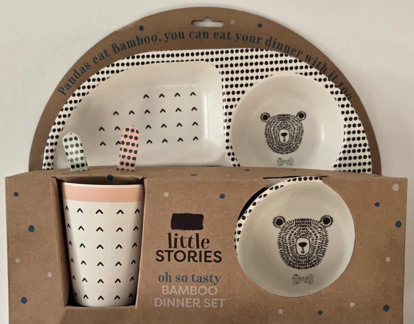 Kids Bamboo Fiber Dinner Set Bear Design Plate Bowl Cup Spoon Fork Eco Friendly