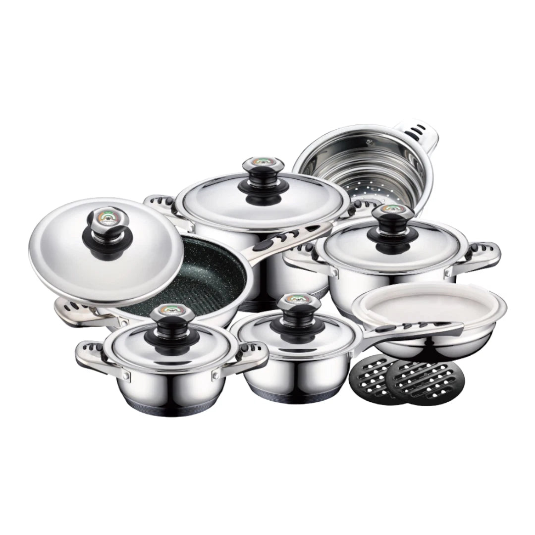 16 Piece Stainless Steel Cookware Set Pots and Pans Set with Lids Gas Electric Induction Hob Compatible