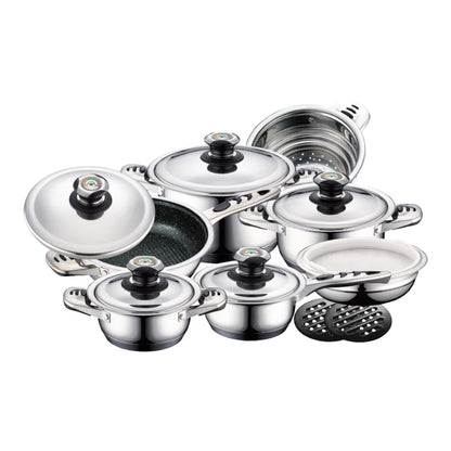 16 Piece Stainless Steel Cookware Set Pots and Pans Set with Lids Gas Electric Induction Hob Compatible