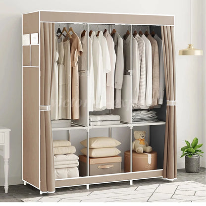 Large Fabric Canvas Wardrobe with Clothes Hanging Rail Shelving Storage Closet
