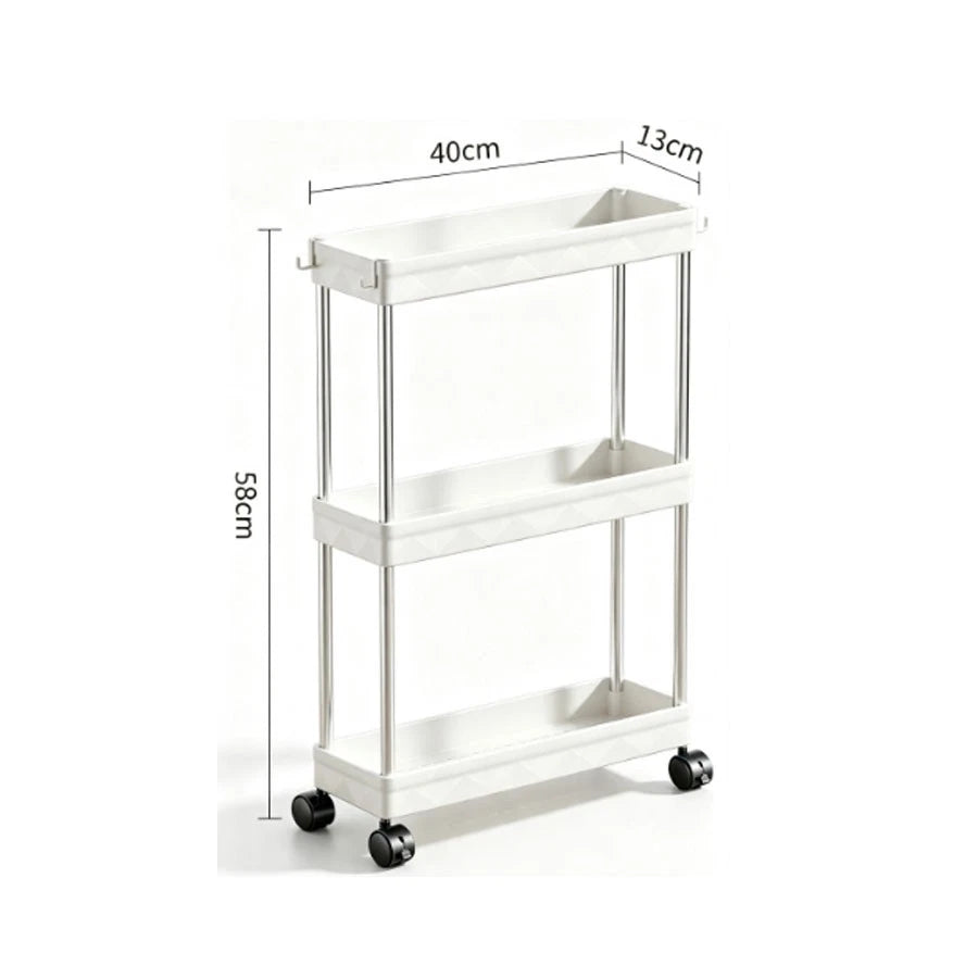 3-Tier Rolling Storage Trolley Cart – Slim Rack for Kitchen, Bathroom & Laundry