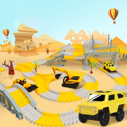 255-Piece Construction Race Track Set for Kids – Flexible Bendable Track with Construction Truck – Ages 3+
