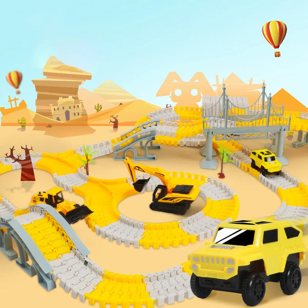 255-Piece Construction Race Track Set for Kids – Flexible Bendable Track with Construction Truck – Ages 3+