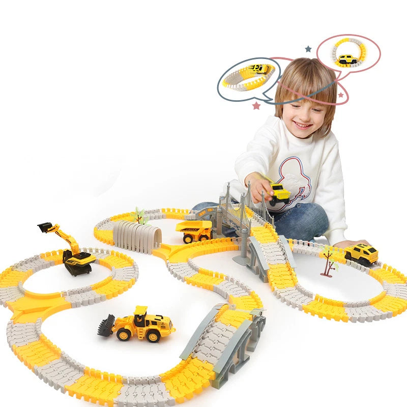 255-Piece Construction Race Track Set for Kids – Flexible Bendable Track with Construction Truck – Ages 3+