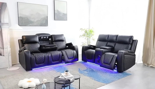 Florida Music Electric Recliners 3+2 Seater Leather Sofa Bluetooth/LED/USB Ports