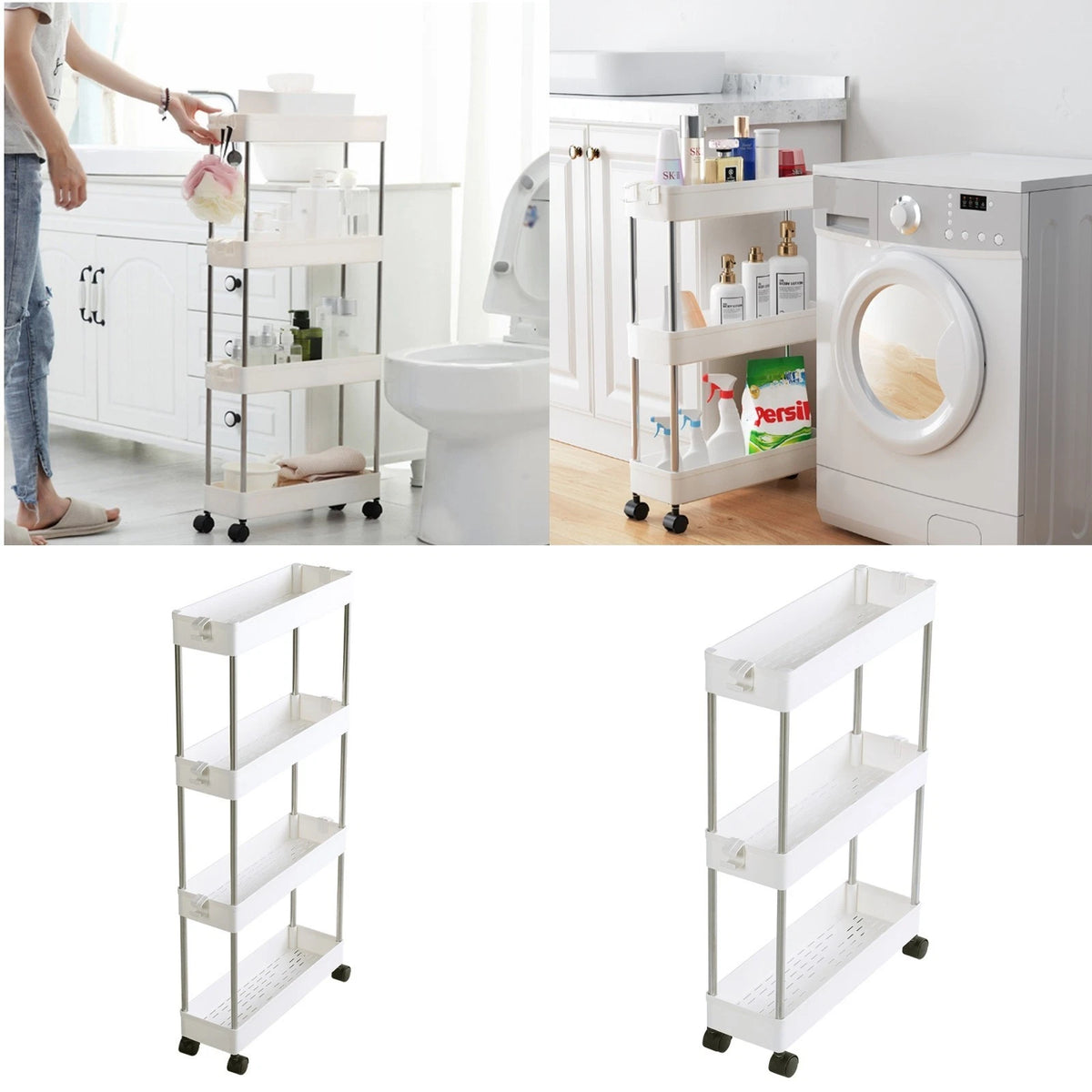 3-Tier Rolling Storage Trolley Cart – Slim Rack for Kitchen, Bathroom & Laundry