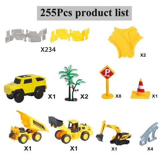 255-Piece Construction Race Track Set for Kids – Flexible Bendable Track with Construction Truck – Ages 3+