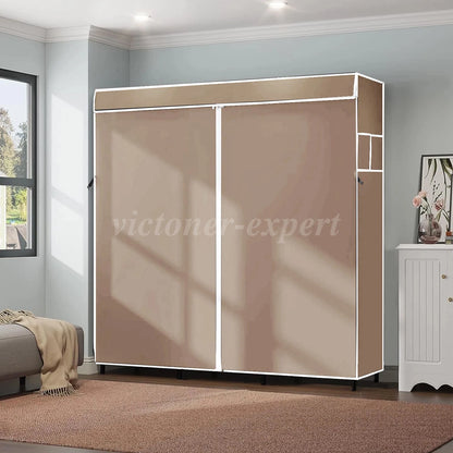 Large Fabric Canvas Wardrobe with Clothes Hanging Rail Shelving Storage Closet