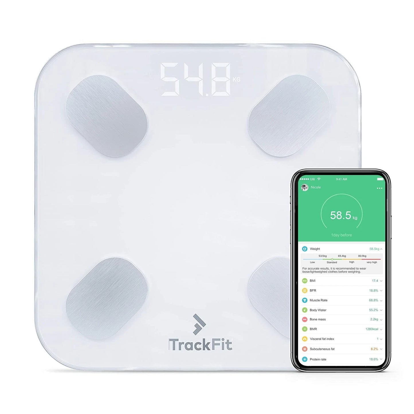 Digital Body Weight Bathroom Scale FitTrack Dara - FDA Approved Body Fat Scale - BMI Digital Smart Scale & Body Composition Analyzer Monitor - Black