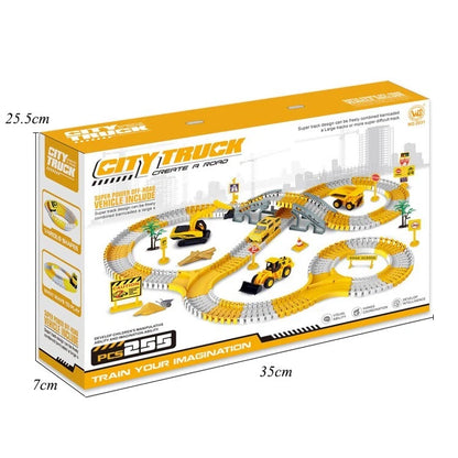255-Piece Construction Race Track Set for Kids – Flexible Bendable Track with Construction Truck – Ages 3+