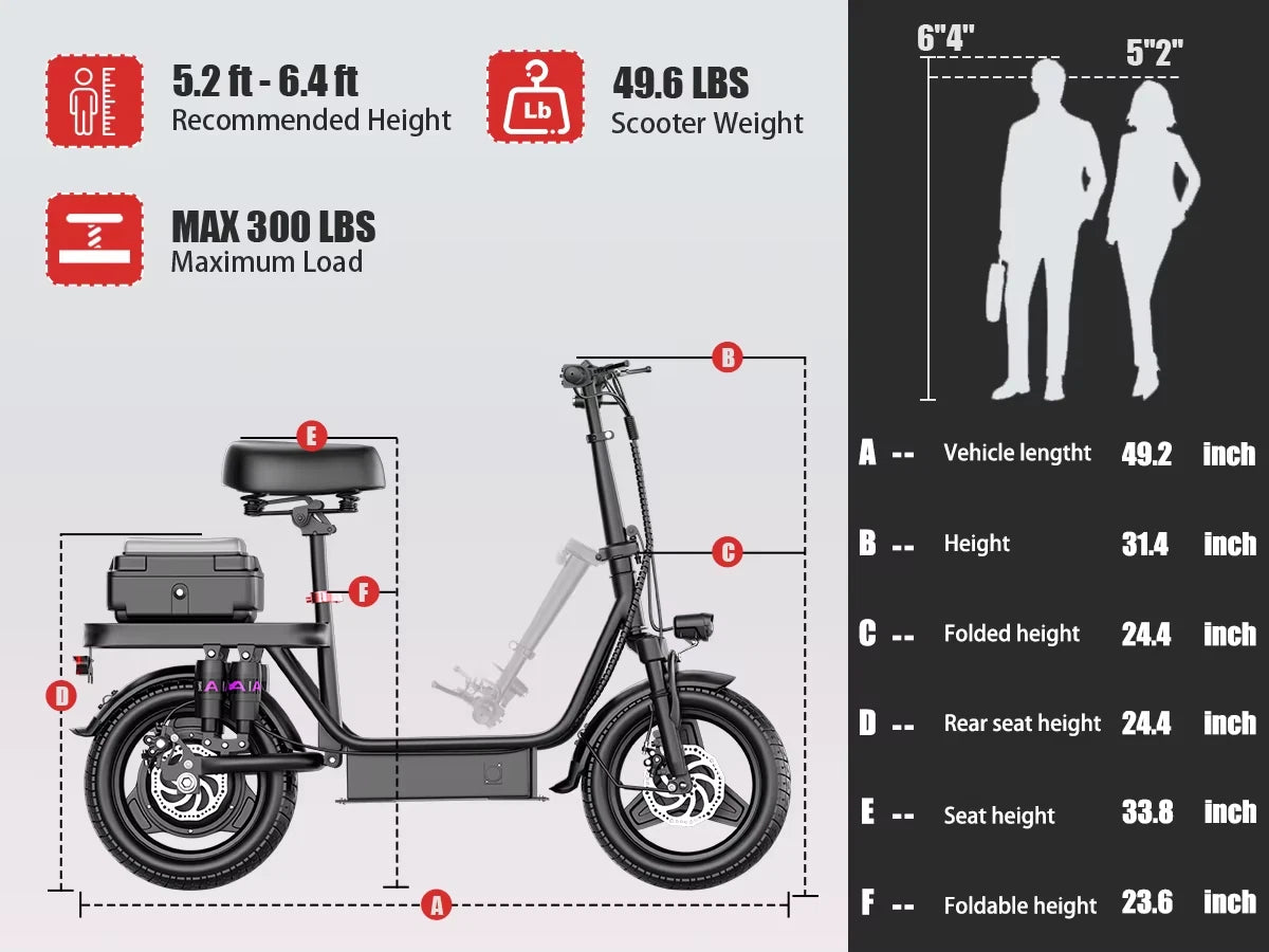 GQ8 Folding Electric Bike Scooter – 48V 15Ah 250W Motor, 14" Fat Tyres, Dual Suspension